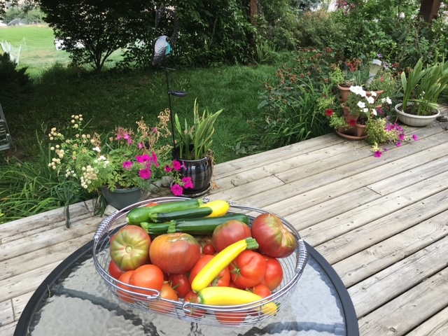 Garden vegetables on a patio table